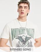 Asos Design Relaxed T-shirt In Beige With Collegiate Outdoors Front Print-white
