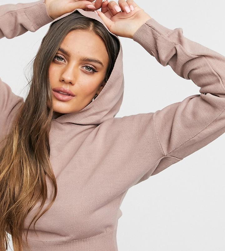 Fashionkilla Petite Knitted Rib Hoody In Mauve-brown