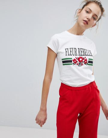 Daisy Street T-shirt With Fleur Rebelle Vintage Print - White