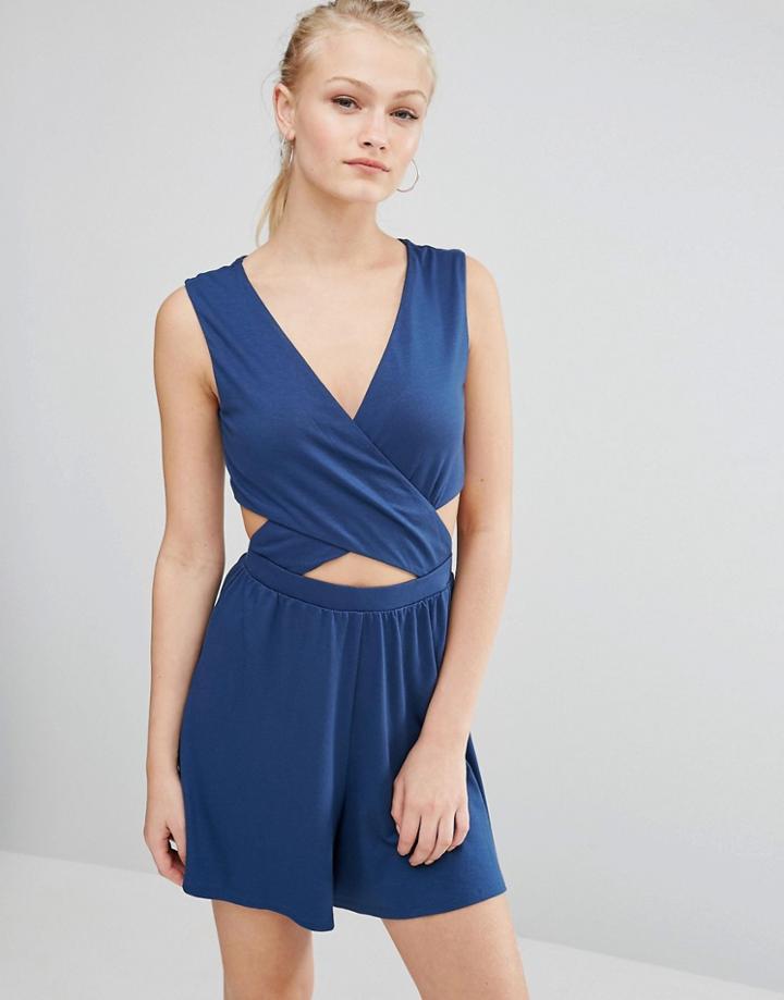Asos Jersey Cut Out Wrap Romper - Blue