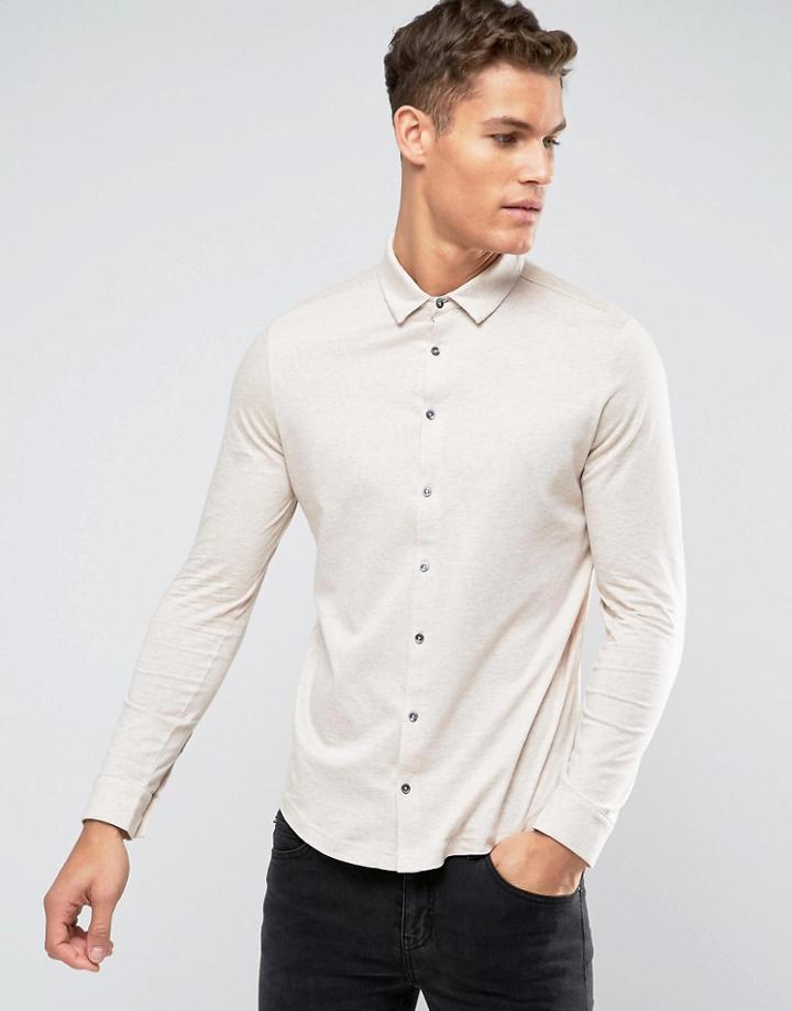 Burton Menswear Long Sleeve Jersey Polo Shirt - Stone