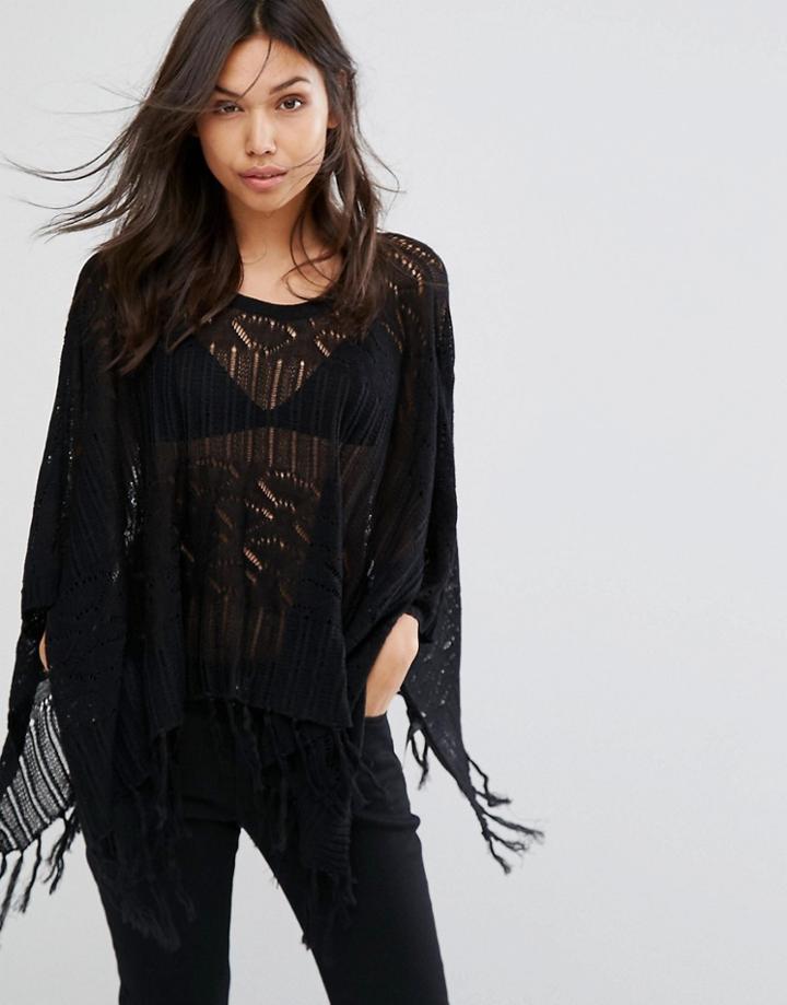 Pieces Sidsel Light Knit Poncho - Black