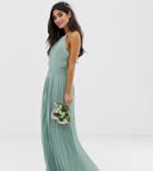 Tfnc Petite Bridesmaid Exclusive High Neck Pleated Maxi Dress In Sage - Green