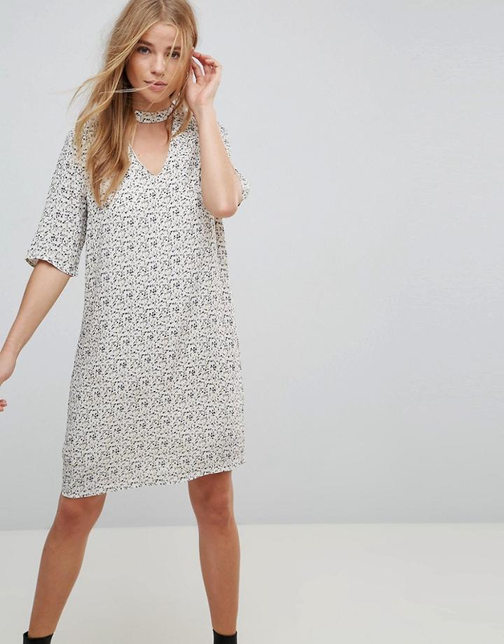 Vero Moda Choker Detail Printed Shift Dress - Gray