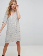 Vero Moda Choker Detail Printed Shift Dress - Gray