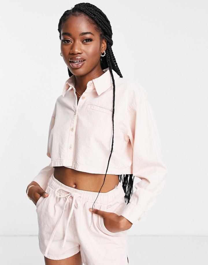 Asos Design Denim Cropped Shirt In Soft Pink - Part Of A Set