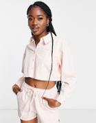 Asos Design Denim Cropped Shirt In Soft Pink - Part Of A Set