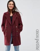 Asos Petite Pea Coat With Seamed Pockets - Red