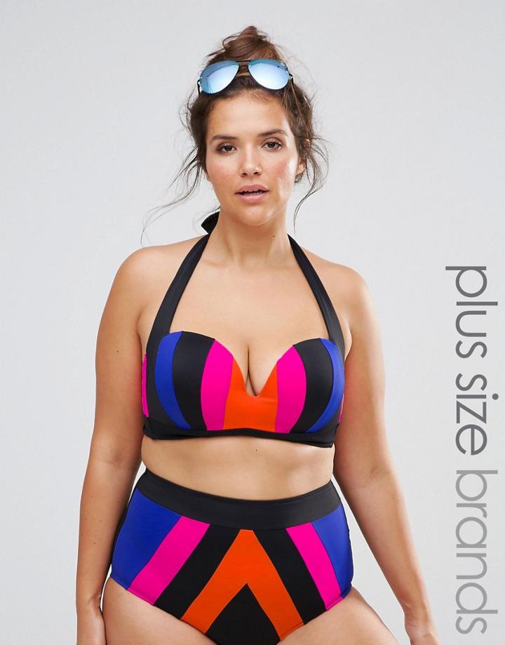 City Chic Curve Underwire Stripe Bikini Top - Multi