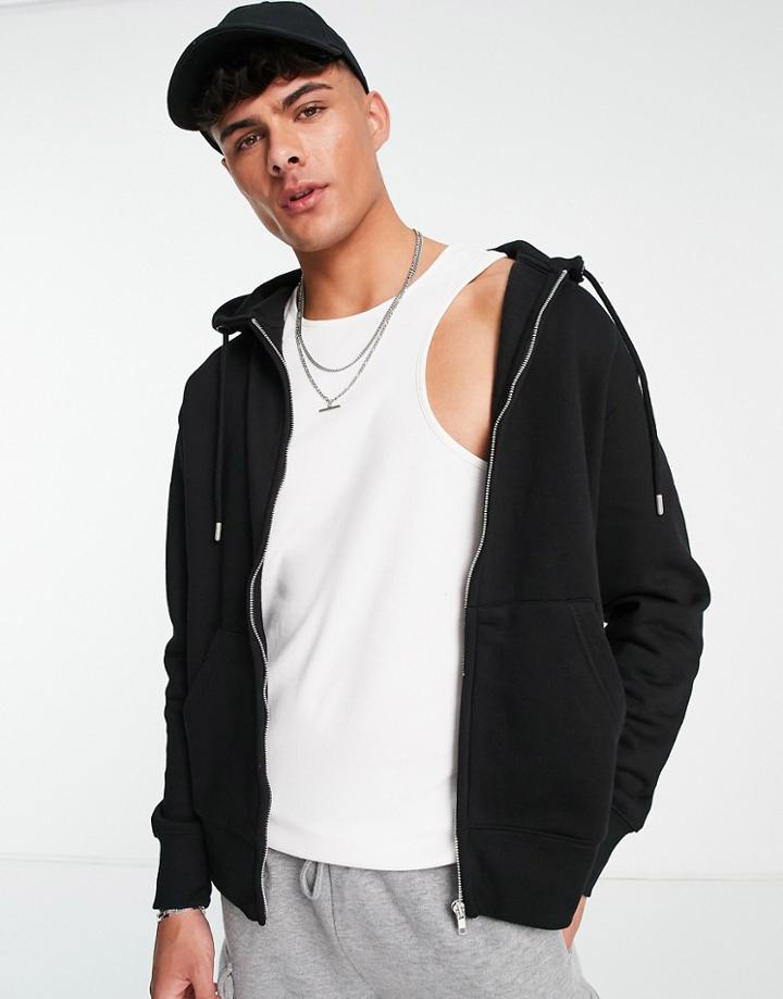 Pull & Bear Zip Hoodie In Black