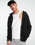 Pull & Bear Zip Hoodie In Black