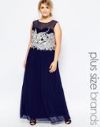 Little Mistress Plus Embroidered Bodice Maxi Dress - Navy