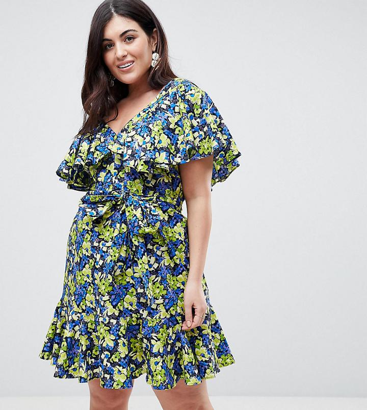 Asos Curve Cotton Ruffle Sundress In Print - Multi