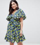 Asos Curve Cotton Ruffle Sundress In Print - Multi