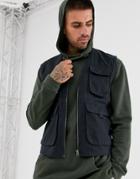 Brave Soul Utility Vest Suit Vest In Navy - Navy