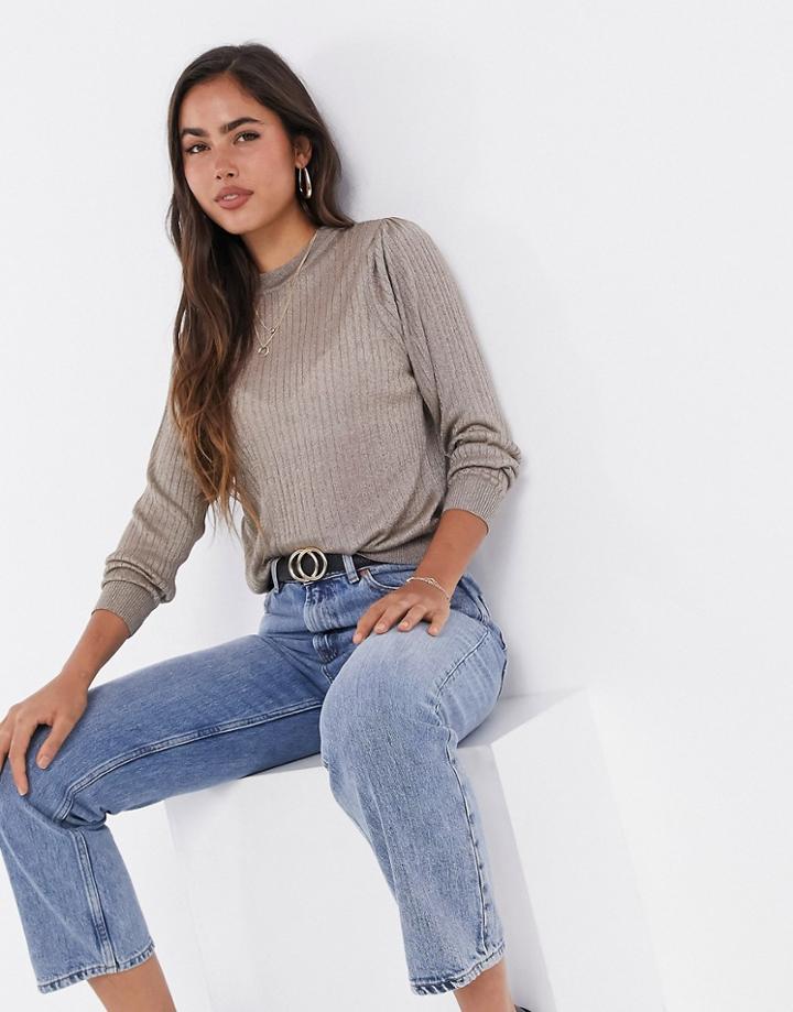 Mango Ribbed Fine Knit Sweater In Beige-neutral