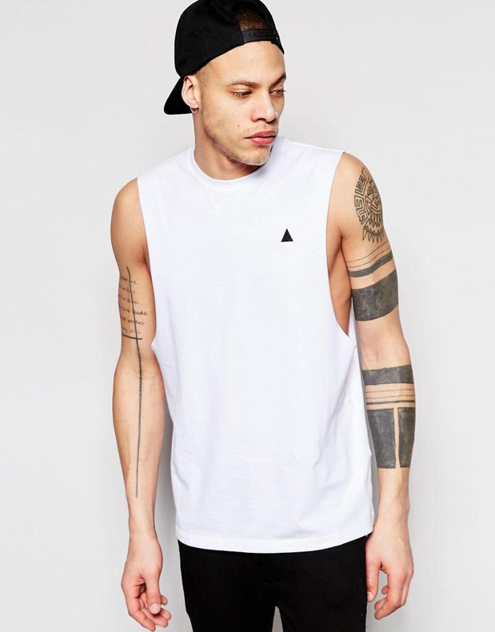 Asos Logo Sleeveless T-shirt With Dropped Armhole In White - White