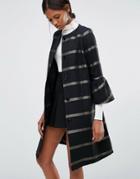 Helene Berman Gigi Coat With Fluted Sleeves In Bronze Stripes - Multi