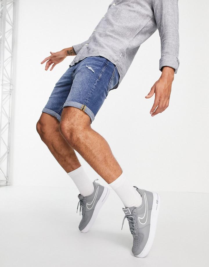 Jack & Jones Intelligence Denim Shorts In Slim Fit Mid Blue