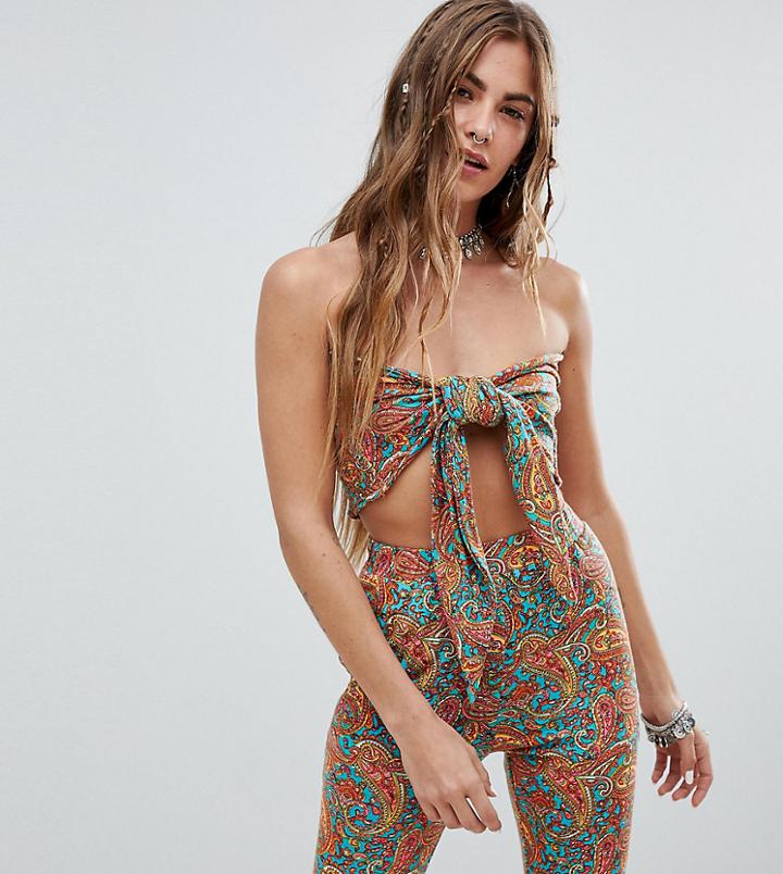 Sacred Hawk Tie Front Bandeau Top Two-piece - Orange
