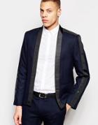Asos Skinny Buttonless Blazer With Tape Detail - Navy