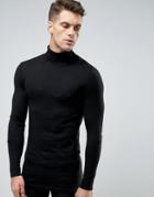 Asos Longline Roll Neck Sweater In Muscle Fit - Black