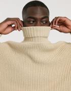 Asos Design Oversized Fisherman Rib Roll Neck Sweater In Oatmeal-beige