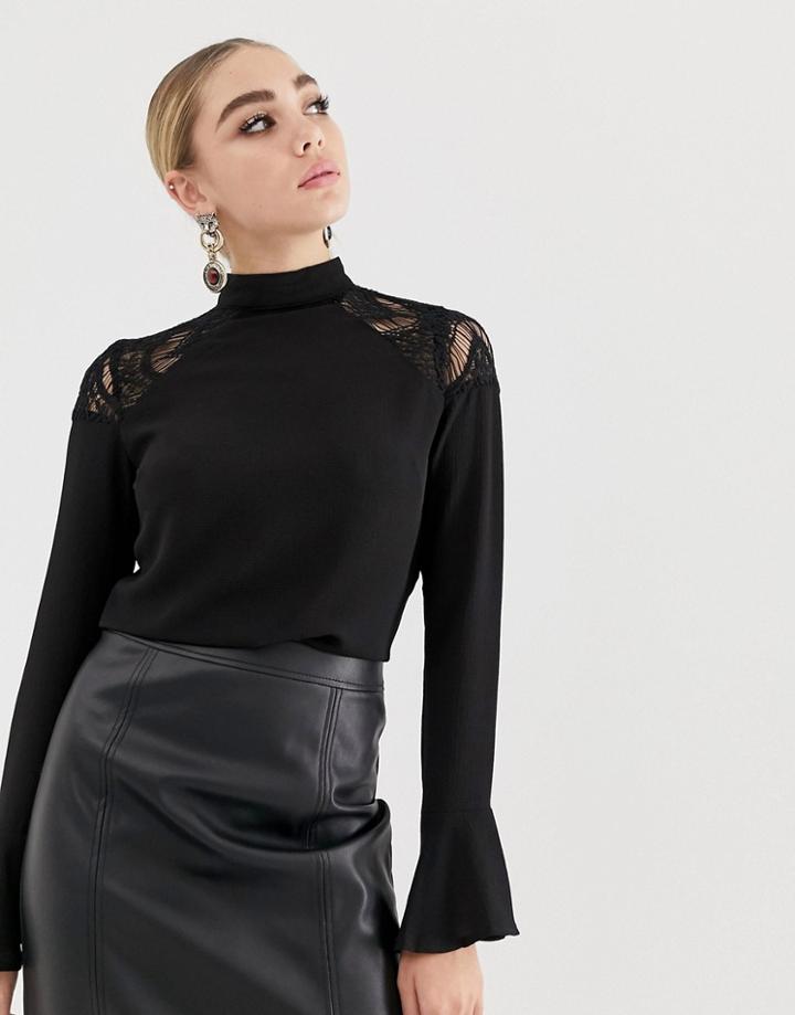 Lipsy Lace Insert Shoulder Blouse - Black