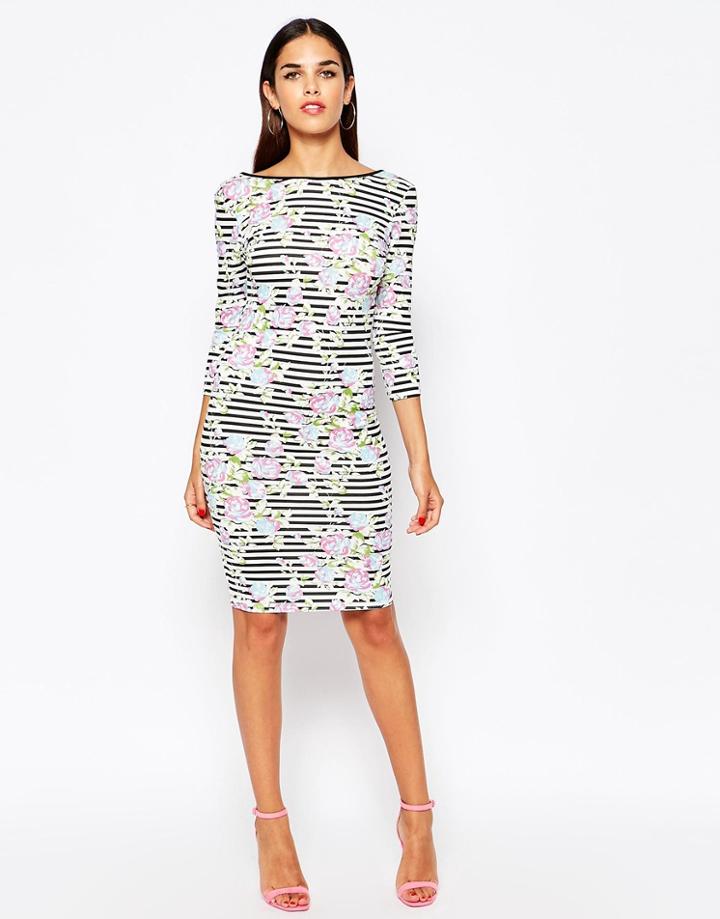 Club L Midi Dress In Floral/stripe