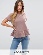 Asos Petite Ruffle Hem Wash T-shirt - Brown
