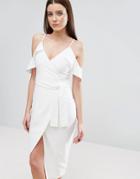 Lavish Alice Cold Shoulder Midi Dress With Tie Detail - White