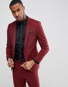 Asos Design Skinny Suit Jacket In Burgundy - Red