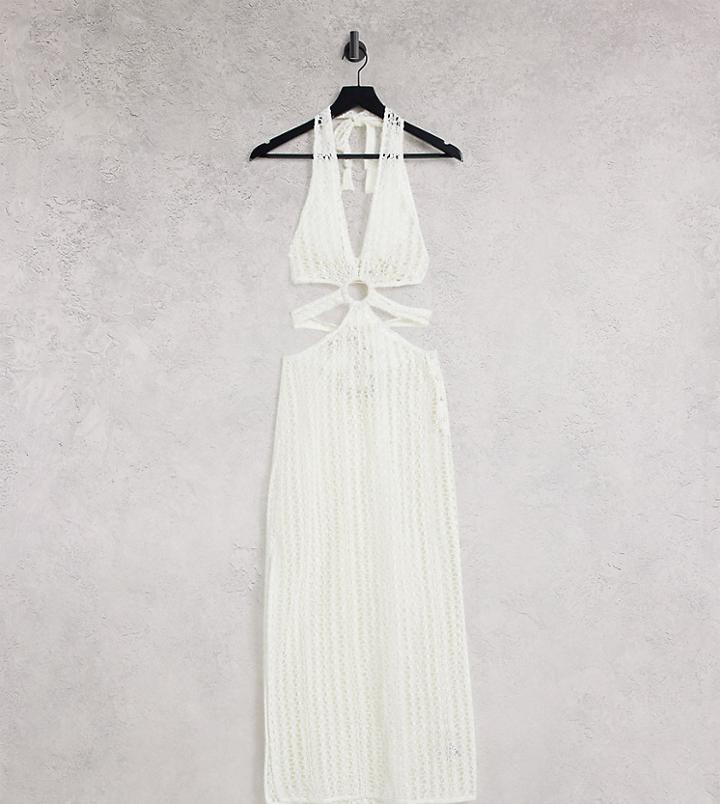 Reclaimed Vintage Inspired Couture Beach Midi Dress In Crochet-white