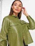 Vero Moda Pu Cropped Shirt In Olive-green