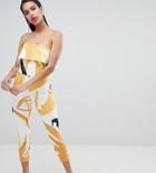 True Violet Bandeau Jumpsuit With Tapered Leg In Print - Multi