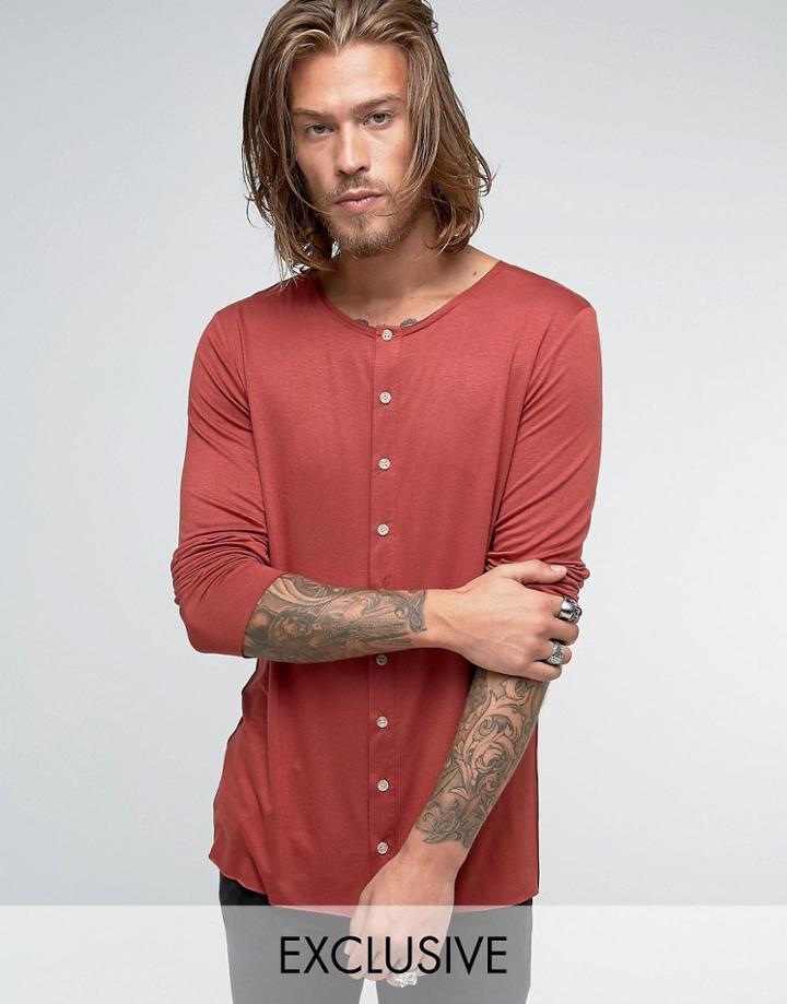 Reclaimed Vintage Jersey Collarless Shirt - Orange