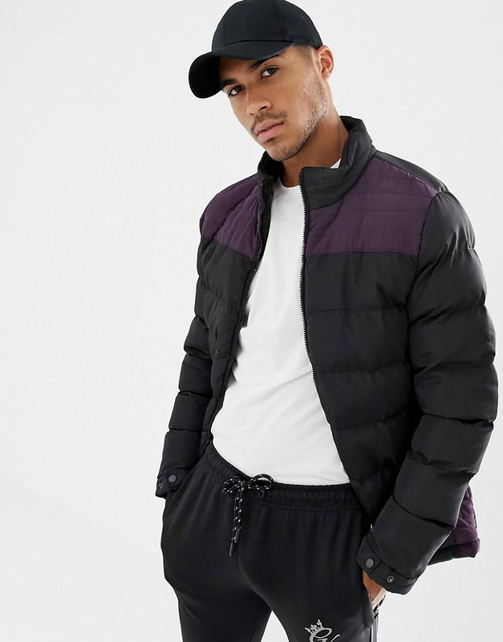 Soul Star Cut And Sew Puffer Jacket - Black