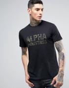 Alpha Industries T-shirt Camo Logo Slub Regular Fit In Black - Black