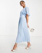 Little Mistress Lace Detail Flutter Sleeve Dress In Blue