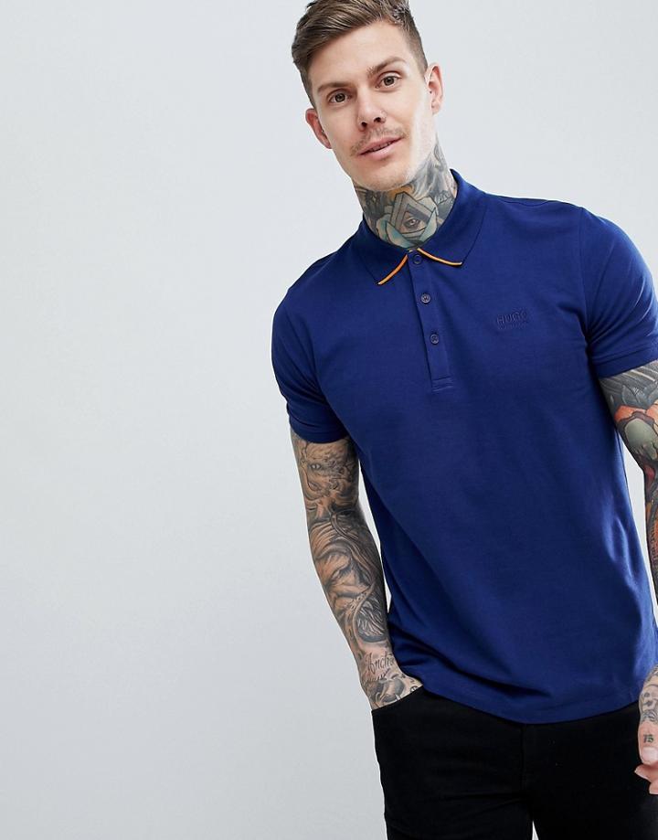 Hugo Dyler Tipped Logo Polo Shirt In Blue - Blue
