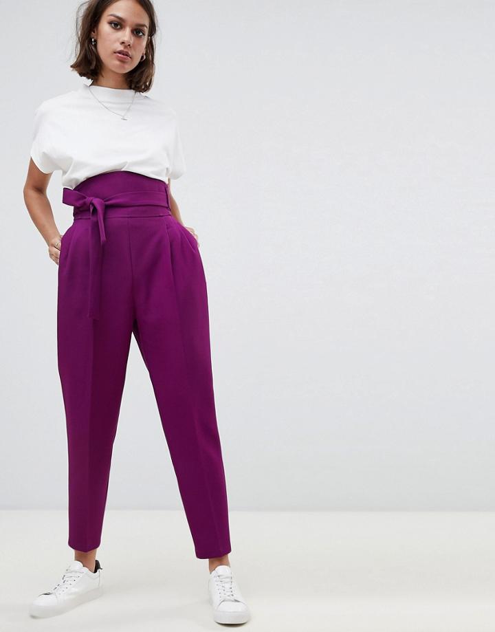Asos Design High Waist Balloon Tapered Pants - Purple