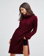 Oeuvre Cable Knit Roll Neck Sweater Dress - Red