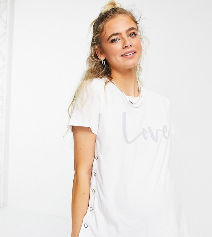 Asos Design Maternity Nursing T-shirt With 'love' Slogan And Side Snaps-white