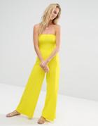 Asos Bandeau Jersey Jumpsuit With Wide Leg - Yellow