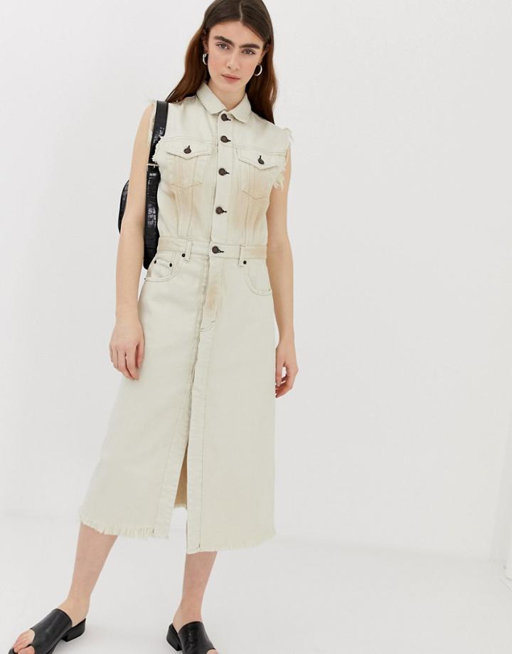 Cheap Monday Organic Cotton Denim Button Up Dress-white