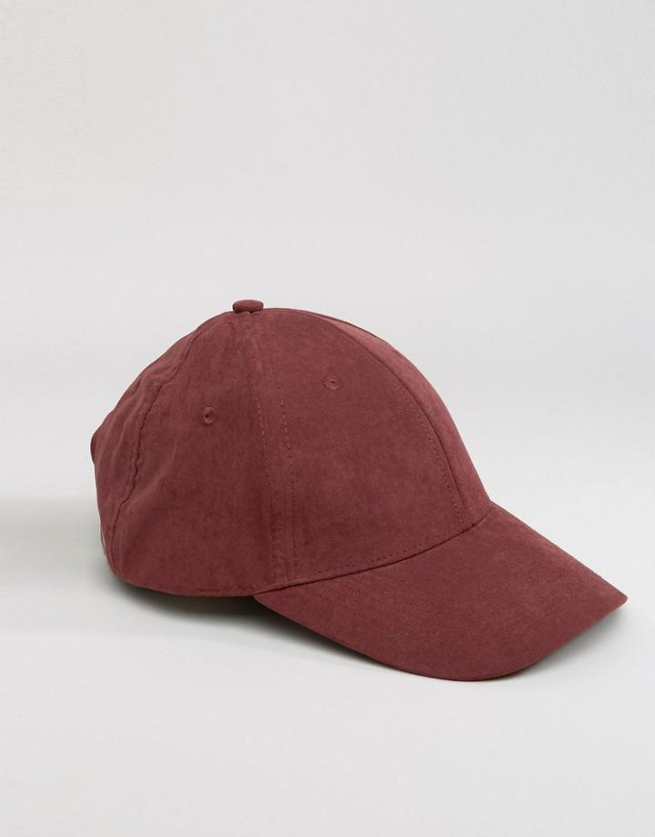 Asos Baseball Cap In Burgundy Peached Texture - Red