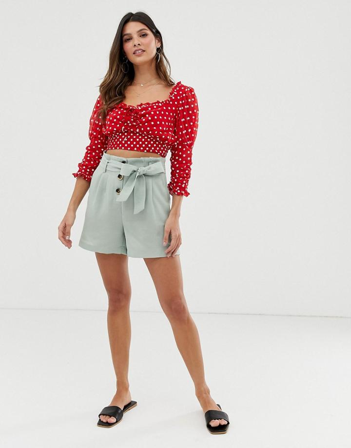 Y.a.s Tie Waist Linen Shorts-green