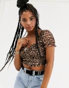 Emory Park Ruched Crop Top In Leopard-brown