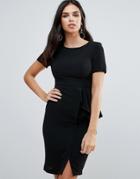 Zibi London Short Sleeve Pencil Dress With Side Ruffle - Black
