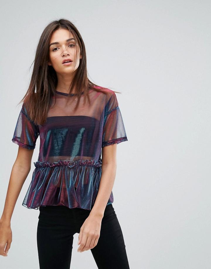 Uncivilised Metallic Mesh Tutu Top - Black
